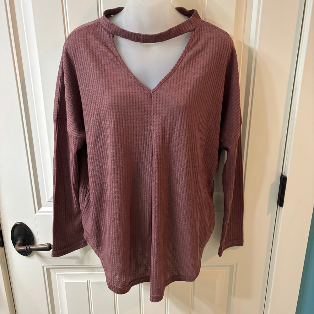 Women's NWT Simply Noelle Mauve Long Sleeve Waffle Knit Top S/M drop shoulder